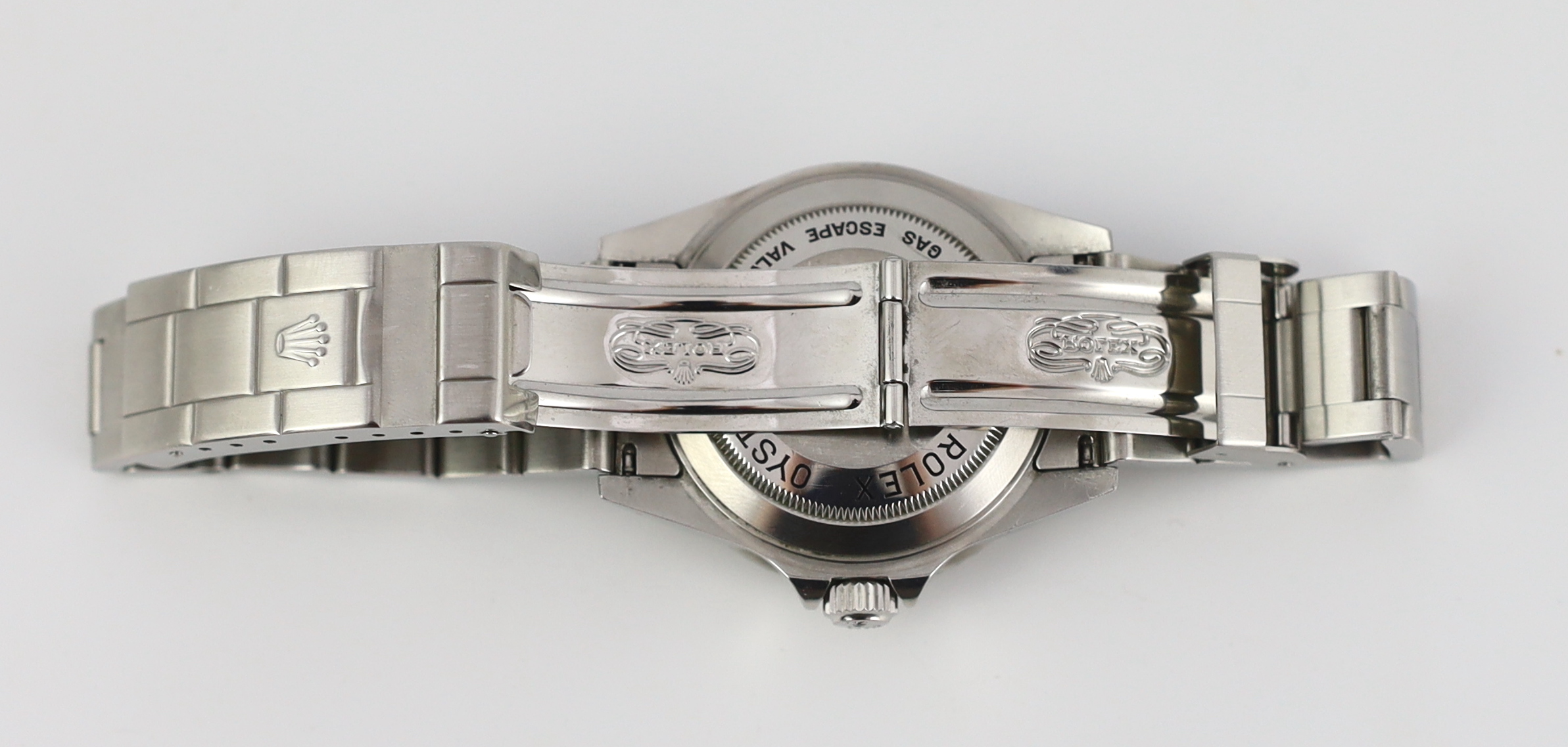 A gentleman's 2005 stainless steel Rolex Oyster Perpetual Sea Dweller wrist watch, on a stainless steel Rolex bracelet